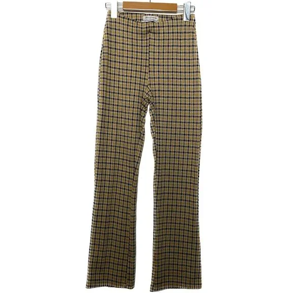 UO Cara Pants Women XS Yellow Black Plaid Kick Flare Knit Crop Stretchy Comfy - Picture 3 of 16